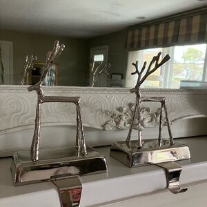 Pottery Barn Silver Reindeer Stocking Holders (set of 2)